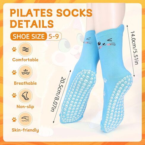 5 Pair Cute Cat Pilates Socks with Grips for Women Cotton Non Slip Grippy Socks with Cat Paw Pattern for Barre Workout Hospital in Saudi Arabia