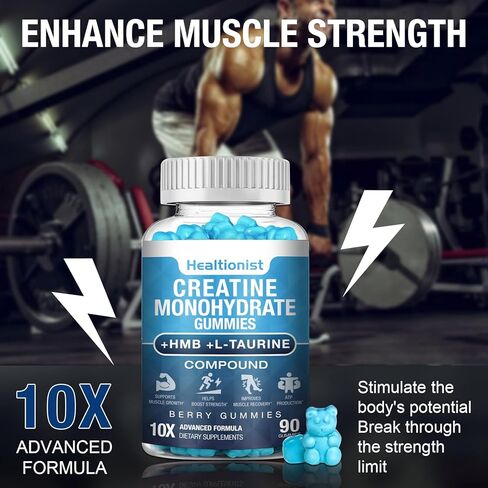 عبوتان من علكات الكرياتين HMB مونوهيدرات 8000 ملغ للرجال والنساء، إل-كارنيتين، إل-تورين وفيتامين ب6 12، 180 نكهة التوت الأزرق (كمية تكفي 60 يومًا) in Kuwait