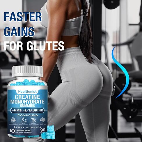 عبوتان من علكات الكرياتين HMB مونوهيدرات 8000 ملغ للرجال والنساء، إل-كارنيتين، إل-تورين وفيتامين ب6 12، 180 نكهة التوت الأزرق (كمية تكفي 60 يومًا) in Kuwait