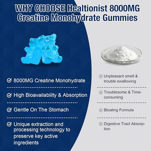 عبوتان من علكات الكرياتين HMB مونوهيدرات 8000 ملغ للرجال والنساء، إل-كارنيتين، إل-تورين وفيتامين ب6 12، 180 نكهة التوت الأزرق (كمية تكفي 60 يومًا) in Kuwait