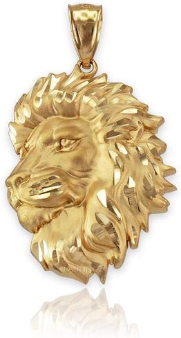 LA BLINGZ 14K Yellow Gold Satin Lion Head Leo DC Pendant Necklace in Saudi Arabia