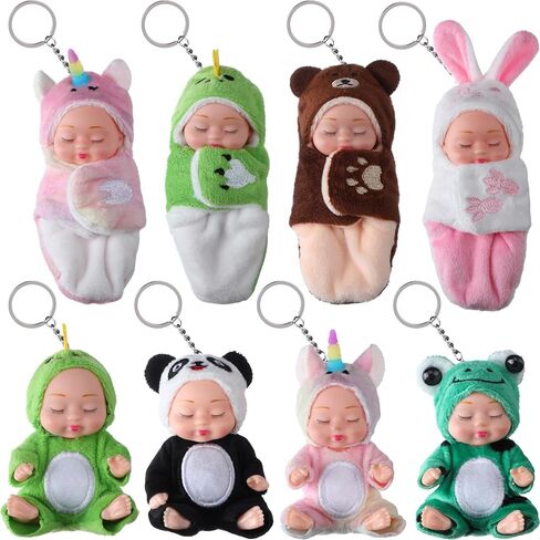 Soulchen 8 Pcs Mini Reborn Dolls Keychain 4 Inch Realistic Dolls Keychain with Animal Clothes Cute Tiny Doll Keyrings for Christmas Handbags Backpacks Keys Birthday Gifts in Saudi Arabia