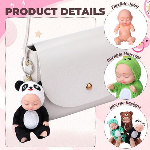 Soulchen 8 Pcs Mini Reborn Dolls Keychain 4 Inch Realistic Dolls Keychain with Animal Clothes Cute Tiny Doll Keyrings for Christmas Handbags Backpacks Keys Birthday Gifts in Saudi Arabia