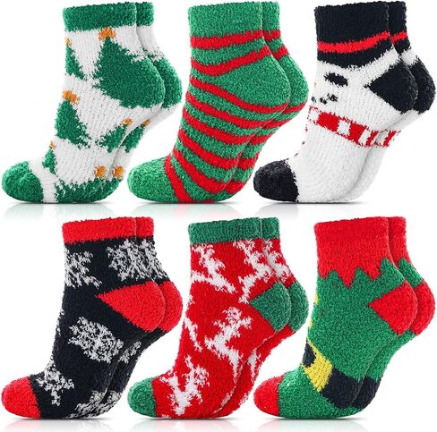12 Pairs Christmas Fuzzy Socks for Women Fleece Cozy Fluffy Ankle Soft Slipper Socks for Xmas Holiday Cabin Winter Gifts in Saudi Arabia