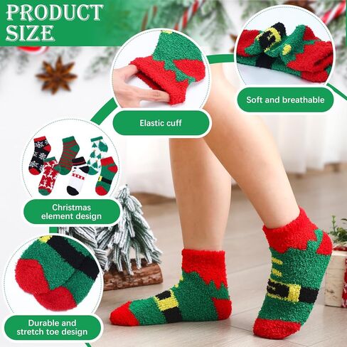 12 Pairs Christmas Fuzzy Socks for Women Fleece Cozy Fluffy Ankle Soft Slipper Socks for Xmas Holiday Cabin Winter Gifts in Saudi Arabia