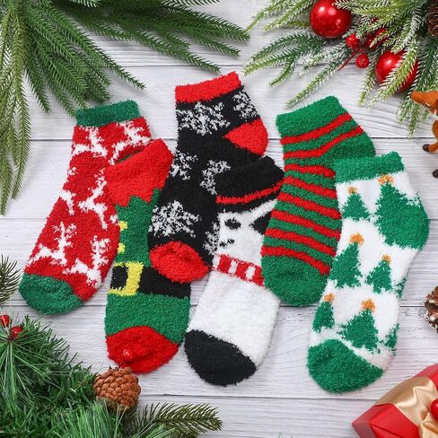 12 Pairs Christmas Fuzzy Socks for Women Fleece Cozy Fluffy Ankle Soft Slipper Socks for Xmas Holiday Cabin Winter Gifts in Saudi Arabia