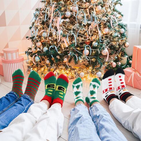12 Pairs Christmas Fuzzy Socks for Women Fleece Cozy Fluffy Ankle Soft Slipper Socks for Xmas Holiday Cabin Winter Gifts in Saudi Arabia
