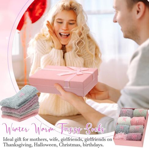 Suhine 7 Pairs Women Bow Fuzzy Socks with Gift Box Cozy Thick Fluffy Mink Wool Fleece Slipper Socks Coquette Bow for Winter Gift Warm Spa Home Sleeping Sock, Pink Series in Saudi Arabia
