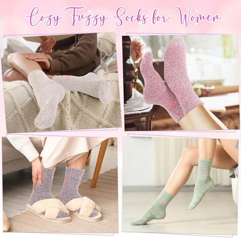 Suhine 7 Pairs Women Bow Fuzzy Socks with Gift Box Cozy Thick Fluffy Mink Wool Fleece Slipper Socks Coquette Bow for Winter Gift Warm Spa Home Sleeping Sock, Pink Series in Saudi Arabia