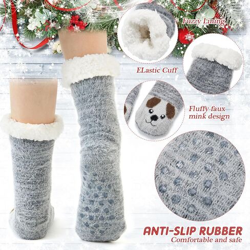 Foaincore 4 Pack Fuzzy Animal Socks for Women with Grippers Cute Fuzzy Cat Slipper Socks Fluffy Cozy Thick Plush Fleece Lining Non Slip Winter Christmas Stuffed Slipper Sock with Gift Bag in Saudi Arabia