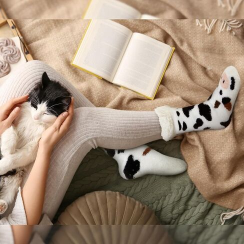 Foaincore 4 Pack Fuzzy Animal Socks for Women with Grippers Cute Fuzzy Cat Slipper Socks Fluffy Cozy Thick Plush Fleece Lining Non Slip Winter Christmas Stuffed Slipper Sock with Gift Bag in Saudi Arabia