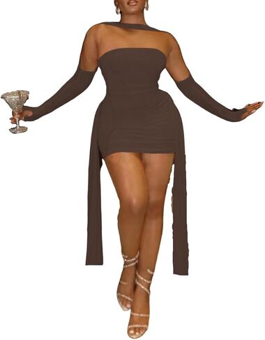 Sexy Strapless Tube Top Mesh Mini Dress for Women Bodycon Ruched Ribbons Birthday Date Night Dresses in Saudi Arabia