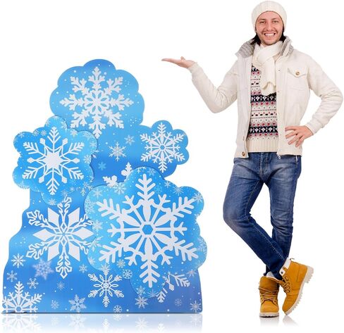 4 Ft Frozen Snowflake Stand-Up Cutout Winter Wonderland Decorations, Blue Snowflake Cardboard Cutout Christmas Party Photo Props for Winter Xmas Party Supplies, Photo Booth Backdrop in Saudi Arabia