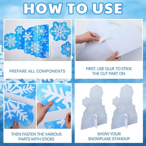 4 Ft Frozen Snowflake Stand-Up Cutout Winter Wonderland Decorations, Blue Snowflake Cardboard Cutout Christmas Party Photo Props for Winter Xmas Party Supplies, Photo Booth Backdrop in Saudi Arabia