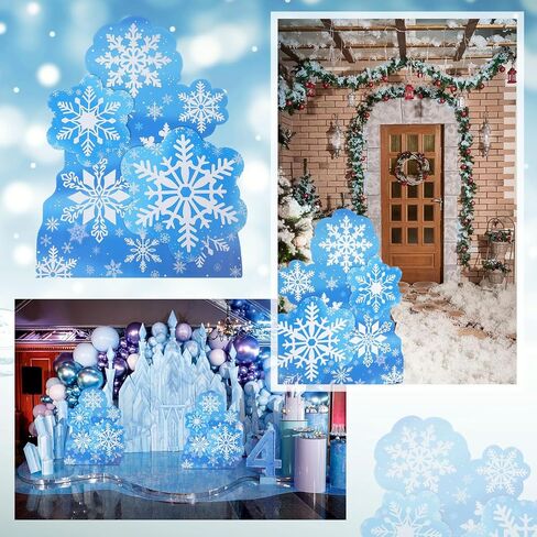 4 Ft Frozen Snowflake Stand-Up Cutout Winter Wonderland Decorations, Blue Snowflake Cardboard Cutout Christmas Party Photo Props for Winter Xmas Party Supplies, Photo Booth Backdrop in Saudi Arabia