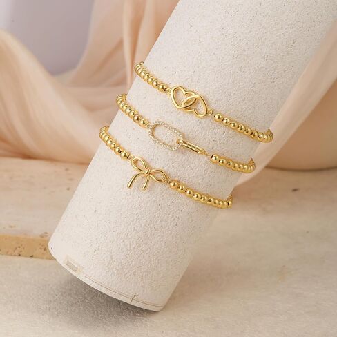 أساور ذهبية للنساء، أساور جذابة مطلية بالذهب/الفضة عيار 14 قيراط للنساء، أساور عصرية قابلة للتكديس، هدايا مجوهرات أنيقة مقاومة للماء وغير قابلة للتلطيخ in Kuwait