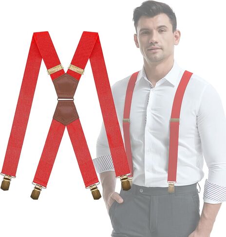 Suspenders for Men, 1.4" Wide, X Back Design with 4 Metal Clips, Heavy Duty & Adjustable for Jeans & Casual Wear in Saudi Arabia