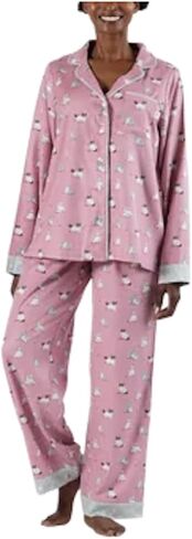 Munki Munki Women's Flannel Notch Collar Classic Pajama Set, All Dogs or Sassy Cat Styles in Kuwait