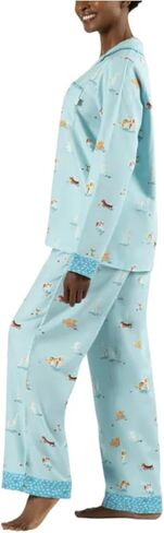 Munki Munki Women's Flannel Notch Collar Classic Pajama Set, All Dogs or Sassy Cat Styles in Kuwait