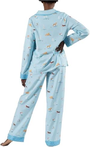 Munki Munki Women's Flannel Notch Collar Classic Pajama Set, All Dogs or Sassy Cat Styles in Kuwait