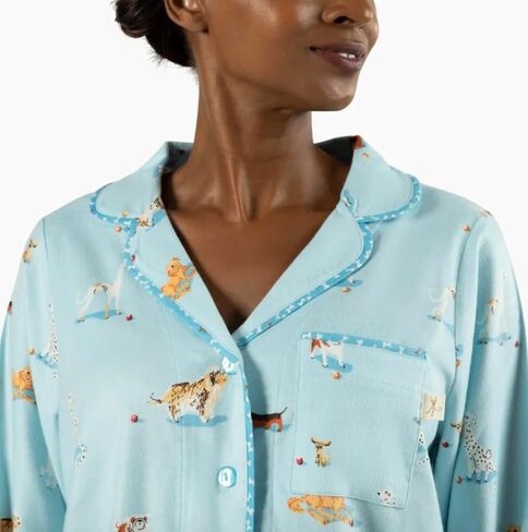 Munki Munki Women's Flannel Notch Collar Classic Pajama Set, All Dogs or Sassy Cat Styles in Kuwait