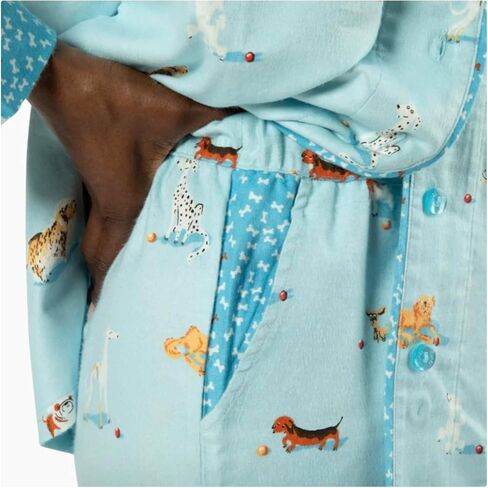 Munki Munki Women's Flannel Notch Collar Classic Pajama Set, All Dogs or Sassy Cat Styles in Kuwait