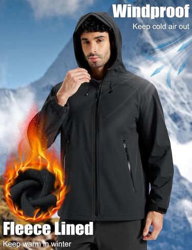 MAGCOMSEN Men's Waterproof Softshell Jacket Fleece Lined Lightweight Hooded Rain Coat Winter Windbreaker Tactical Hiking in Saudi Arabia
