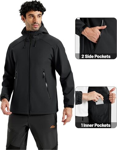 MAGCOMSEN Men's Waterproof Softshell Jacket Fleece Lined Lightweight Hooded Rain Coat Winter Windbreaker Tactical Hiking in Saudi Arabia