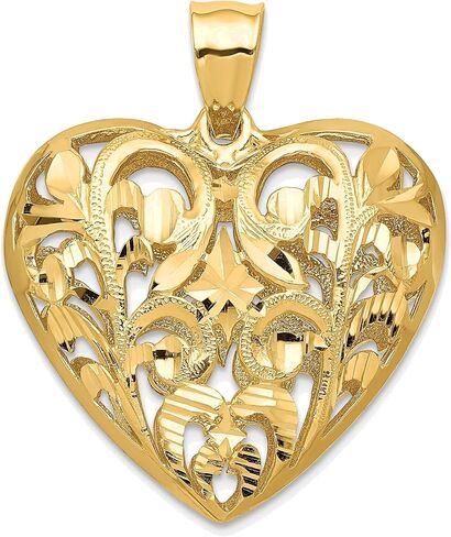 Bonyak Jewelry Polished Diamond-Cut Filigree 3-D Heart Pendant in 14K Yellow Gold Impeccable in Saudi Arabia