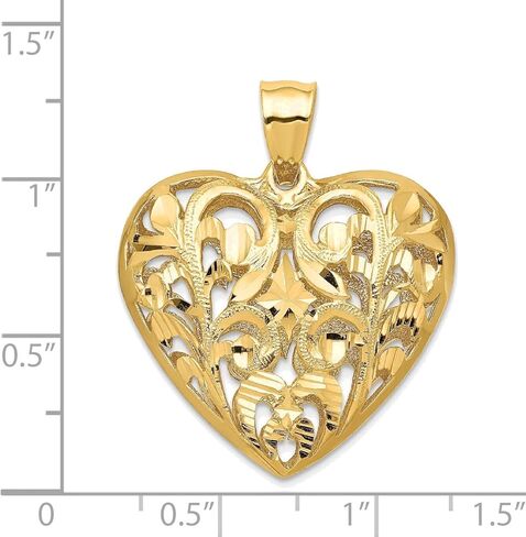 Bonyak Jewelry Polished Diamond-Cut Filigree 3-D Heart Pendant in 14K Yellow Gold Impeccable in Saudi Arabia