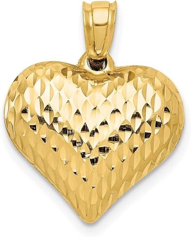 Diamond2Deal 14k Yellow Gold Diamond-Cut Puffed Heart Pendant (L- 20 mm W- 16 mm) in Saudi Arabia