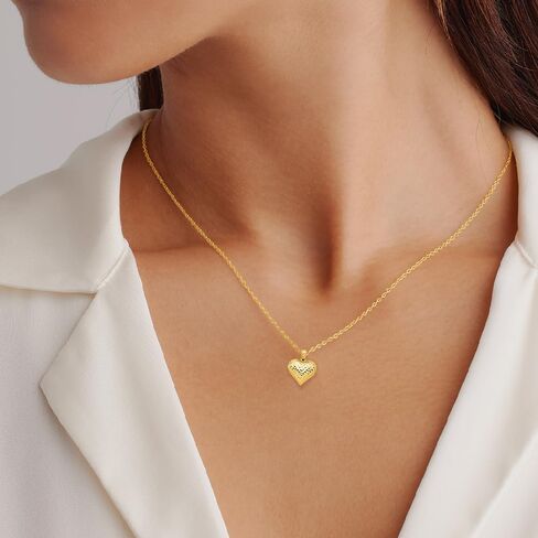 Diamond2Deal 14k Yellow Gold Diamond-Cut Puffed Heart Pendant (L- 20 mm W- 16 mm) in Saudi Arabia