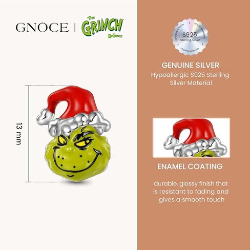 GNOCE Grinch Head Charm for Women, S925 Sterling Silver Dangle Charms for Women Wife, Valentine‘s Day, Mother’s Day Jewelry in Saudi Arabia