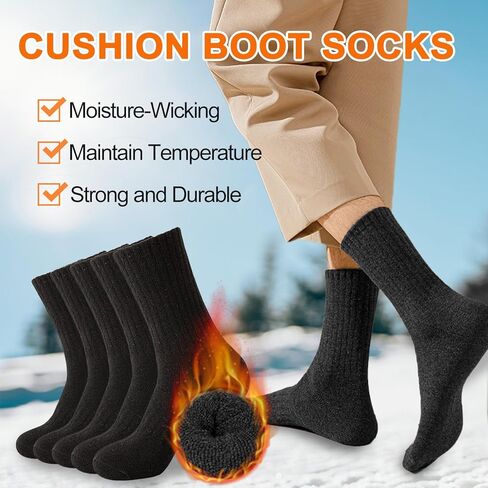 Josnown Thermal Socks for Men 5 Pairs Winter Thick Cozy Cushion Boot Socks for Cold Weather in Saudi Arabia
