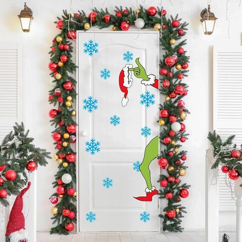 Christmas Door Decorations, Large Double-Sided Christmas Door Stickers Window Stickers Removable with Extra 38 PCS Snowflakes, Xmas Indoor Home Decor for Glass Wall Office Room Garage, 6 Sheets in Kuwait