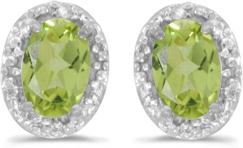 Solid 10k White Gold Studs Oval Gemstone And Diamond Earrings in Saudi Arabia