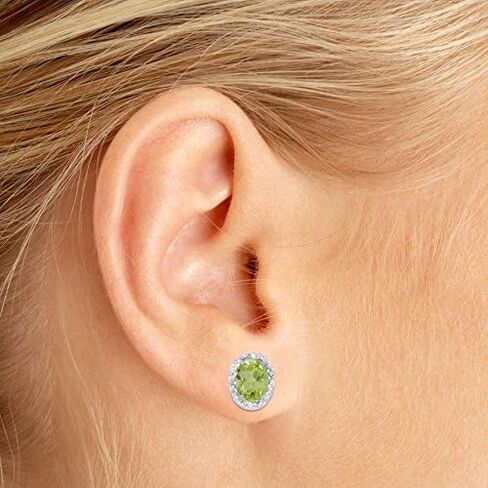 Solid 10k White Gold Studs Oval Gemstone And Diamond Earrings in Saudi Arabia