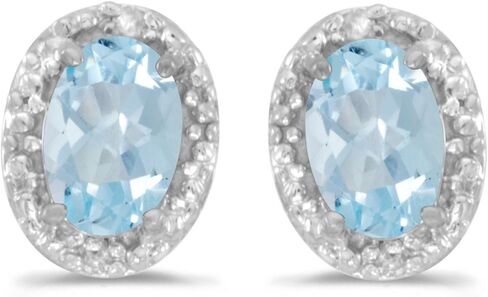 Solid 10k White Gold Studs Oval Gemstone And Diamond Earrings in Saudi Arabia