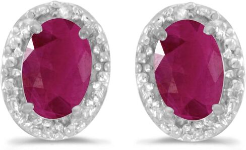 Solid 10k White Gold Studs Oval Gemstone And Diamond Earrings in Saudi Arabia