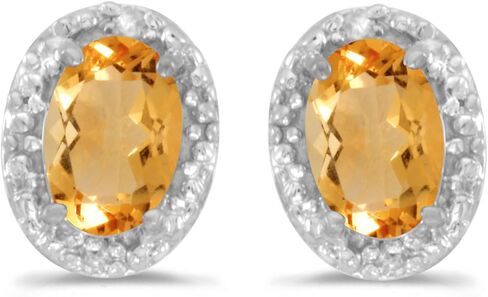 Solid 10k White Gold Studs Oval Gemstone And Diamond Earrings in Saudi Arabia