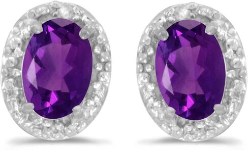 Solid 10k White Gold Studs Oval Gemstone And Diamond Earrings in Saudi Arabia