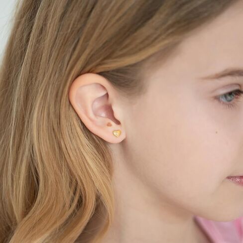 14k Yellow Gold Tiny Puffed Heart Pushback Earrings For Little Girls and Preteens - Adorable Love Themed Children's Jewelry - Shaped Jewelry For Young Girls Special Birthday Present in Saudi Arabia