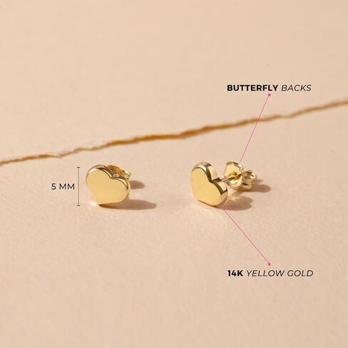 14k Yellow Gold Tiny Puffed Heart Pushback Earrings For Little Girls and Preteens - Adorable Love Themed Children's Jewelry - Shaped Jewelry For Young Girls Special Birthday Present in Saudi Arabia