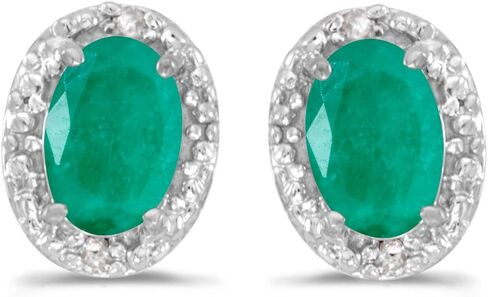 Solid 10k White Gold Studs Oval Gemstone And Diamond Earrings in Saudi Arabia