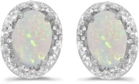 Solid 10k White Gold Studs Oval Gemstone And Diamond Earrings in Saudi Arabia