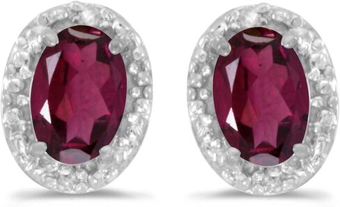 Solid 10k White Gold Studs Oval Gemstone And Diamond Earrings in Saudi Arabia