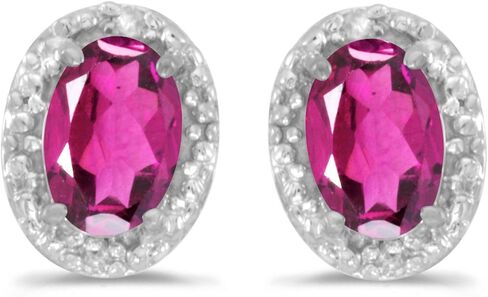 Solid 10k White Gold Studs Oval Gemstone And Diamond Earrings in Saudi Arabia