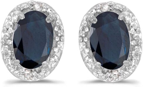 Solid 10k White Gold Studs Oval Gemstone And Diamond Earrings in Saudi Arabia