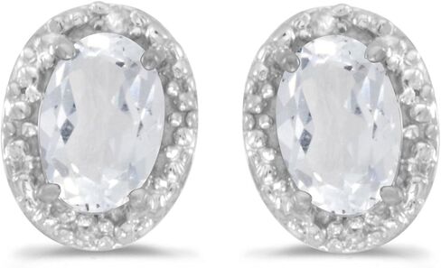 Solid 10k White Gold Studs Oval Gemstone And Diamond Earrings in Saudi Arabia