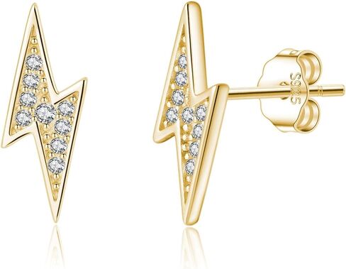 Reffeer Solid 925 Sterling Silver CZ Lightning Earrings Stud for Women Teens Lightning Bolt Stud Earrings Hypoallergenic in Saudi Arabia